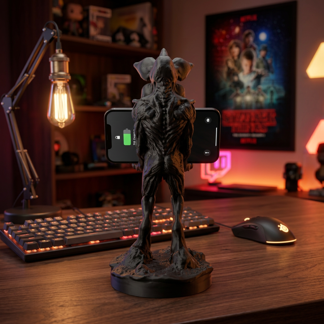 Supporto per cellulare e controller Stranger Things, modellato come Demogorgone, marca LEOTREDDI, ideale per porta telefono e tablet.