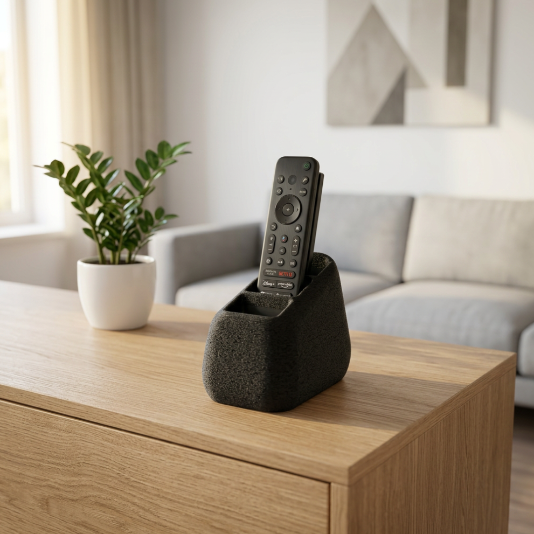 Porta telecomandi a 3 slot in pietra effetto cemento, organizer TV moderno, Cose per la casa LEOTREDDI, decorativo e funzionale