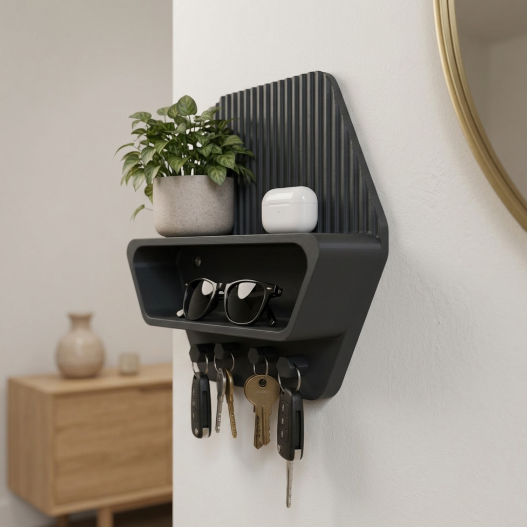 Mensola portaoggetti da parete 3D con ganci, decorativa a forma esagonale, ideale per chiavi e accessori in casa LEOTREDDI