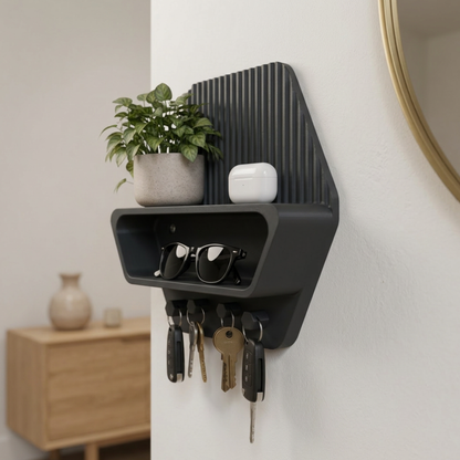 Mensola portaoggetti da parete 3D con ganci, decorativa a forma esagonale, ideale per chiavi e accessori in casa LEOTREDDI