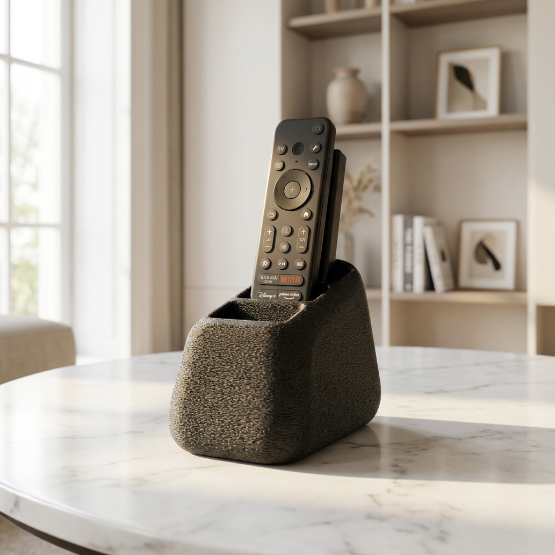 Porta telecomandi a 3 slot in pietra effetto cemento, organizzatore TV moderno, marca Leotreddi, per la casa.
