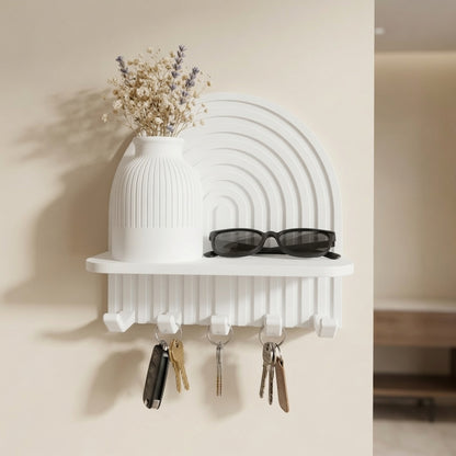 Portachiavi con mensola 3D LEOTREDDI per la casa, supporto multifunzione da parete con appendichiavi e spazio per oggetti.