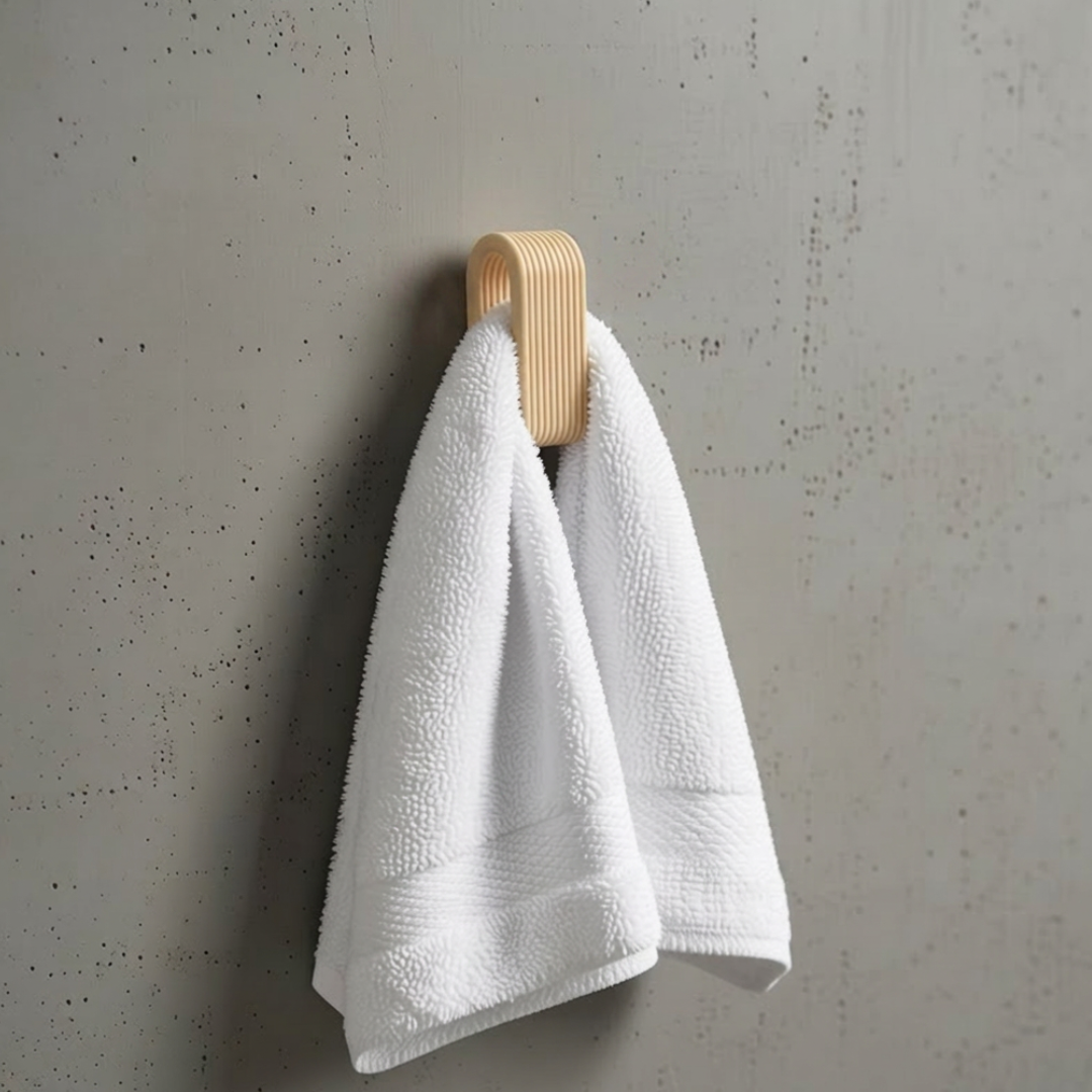 Ganci appendiabiti per asciugamani minimal 3D con design costine eleganti, in cemento grigio per bagno, marca LEOTREDDI